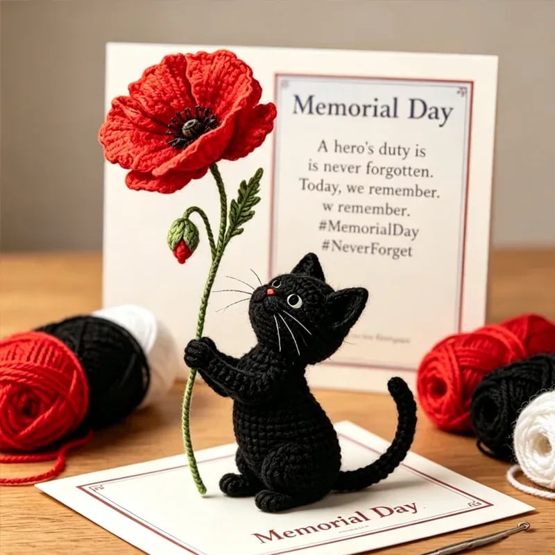 🔥LAST DAY 49% OFF-🌺Handmade Crochet Black Cat with Poppy