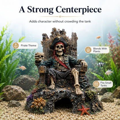 🌊☠️Underwater Pirate Skeleton Throne Aquarium Hideout Cave Decor