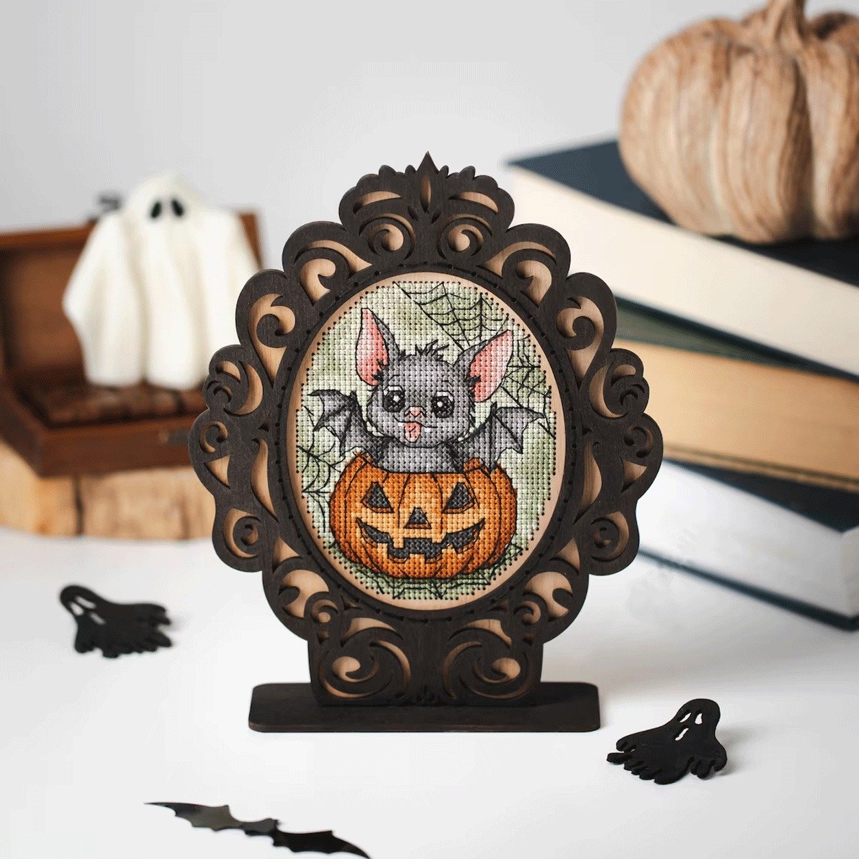 🎃 Halloween Starts Early 45% OFF - Halloween Frame Cross stitch KIT 🖼️(FREE Wooden Frame Included)