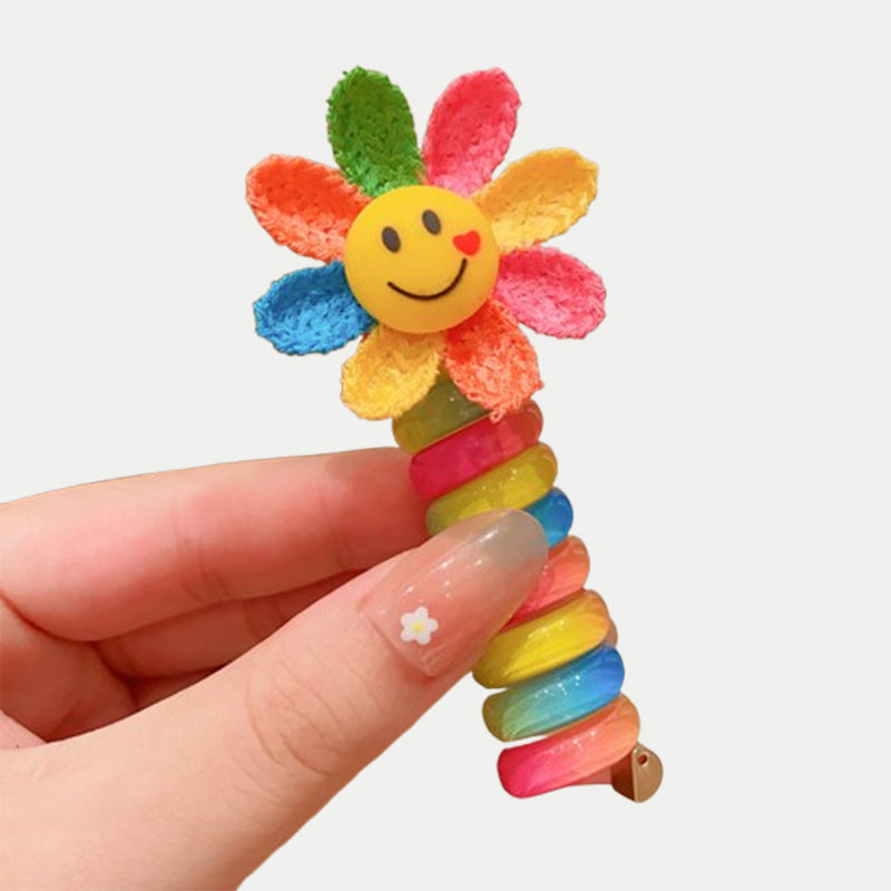 Rainbow Cartoon Spiral Hair Bobbles | Gentle No Pull Hair Ties for Little Girls