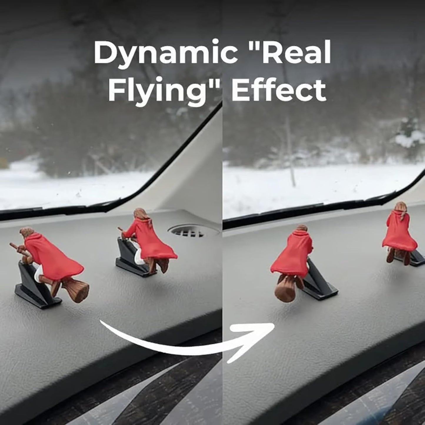 🚗Fantasy car decoration – 🧙‍♀️Witch and wizard broomstick dashboard drift ornaments✨