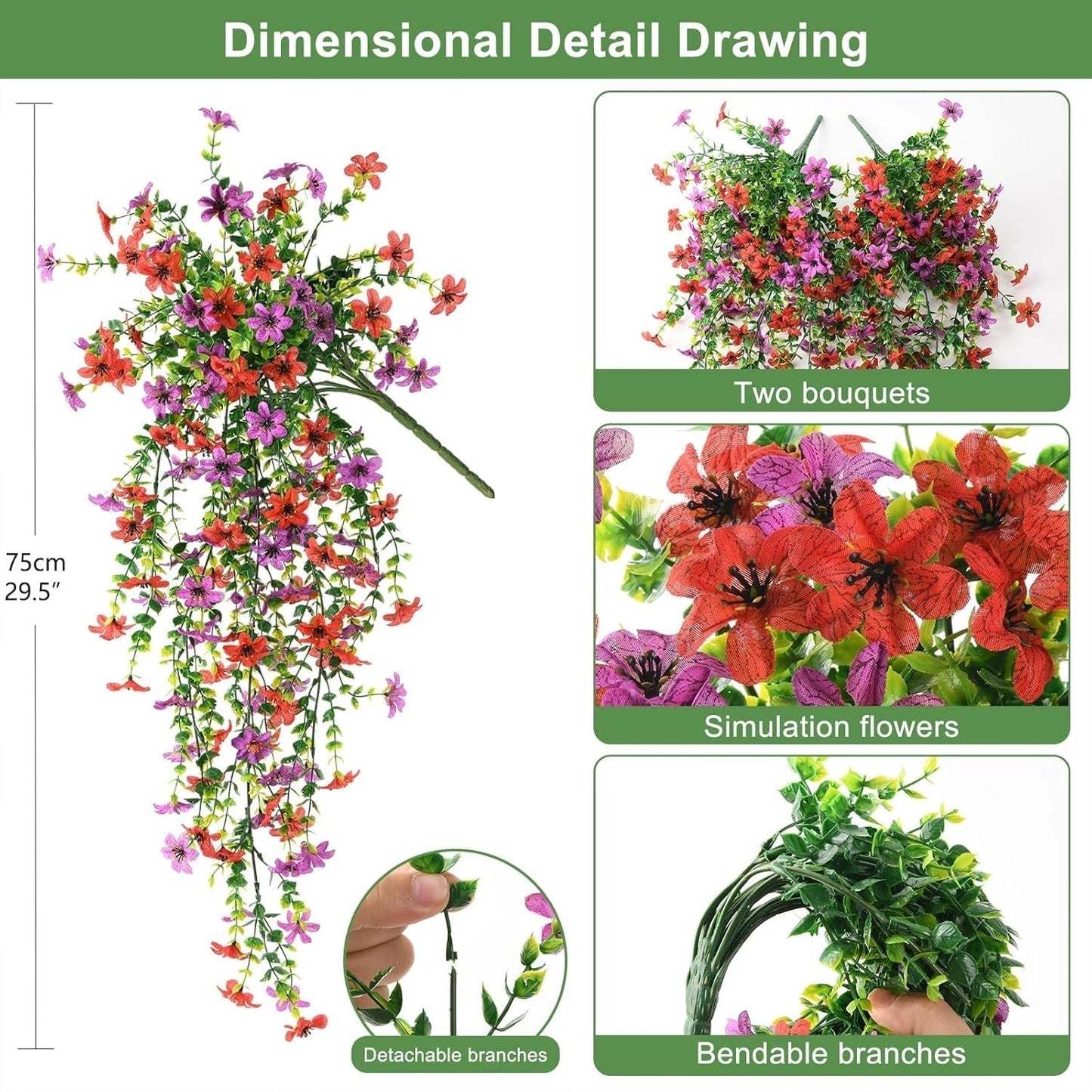 ⏳LAST DAY SPECIAL PRICE: ￡9.99!!🌷Outdoor cascading daisy and eucalyptus flowers – UV resistant