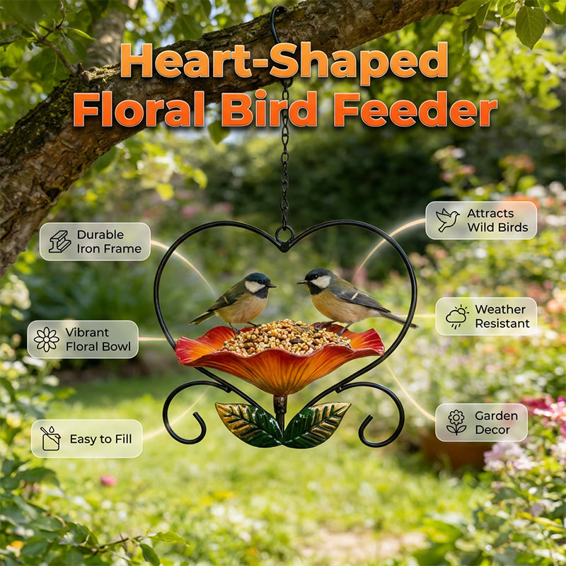 📢📢LAST DAY SALE 50% OFF🐦 Heart-Shaped Bird Feeder – Floral, Hanging,Perfect for Backyard or Balcony 🏡