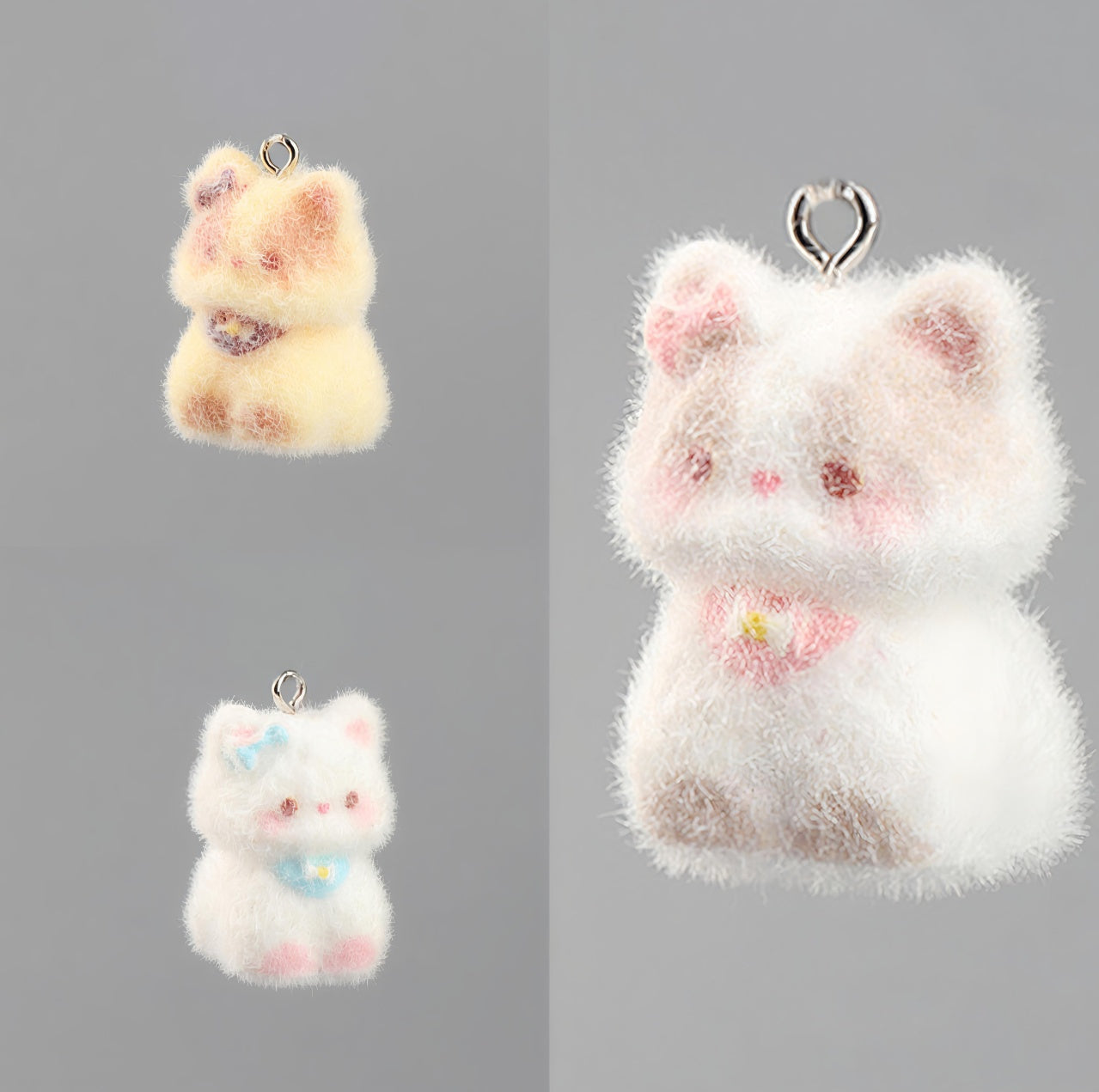 🐾✨ Fluffy Resin Cat Keychain Charm