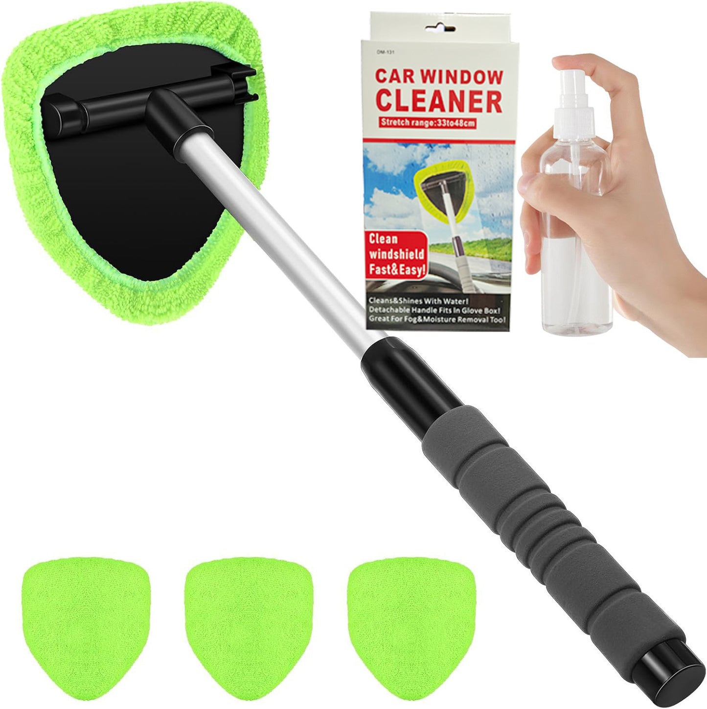 💥 💥  🔥  Windshield Cleaning Tool, Microfiber Car Window Cleaner with 4 Reusable and Washable Microfiber Pads and Extendable Handle