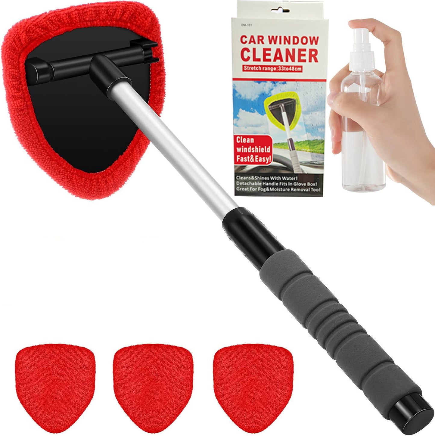 💥 💥  🔥  Windshield Cleaning Tool, Microfiber Car Window Cleaner with 4 Reusable and Washable Microfiber Pads and Extendable Handle