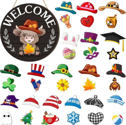 🎉 2025 New Wooden Interchangeable Holiday Sign🎃🎄🌸🍀