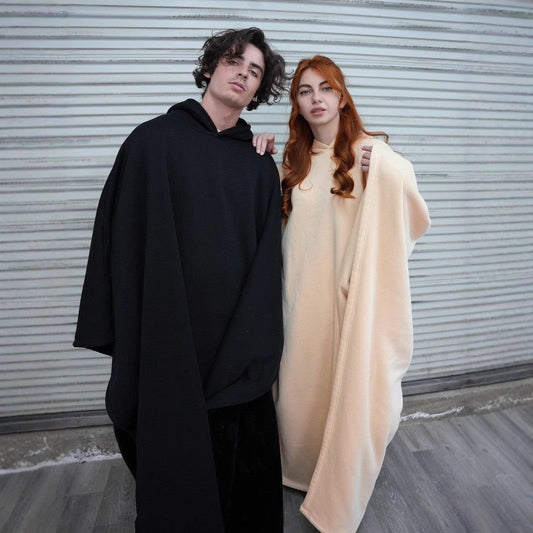 Loose cloak with hood