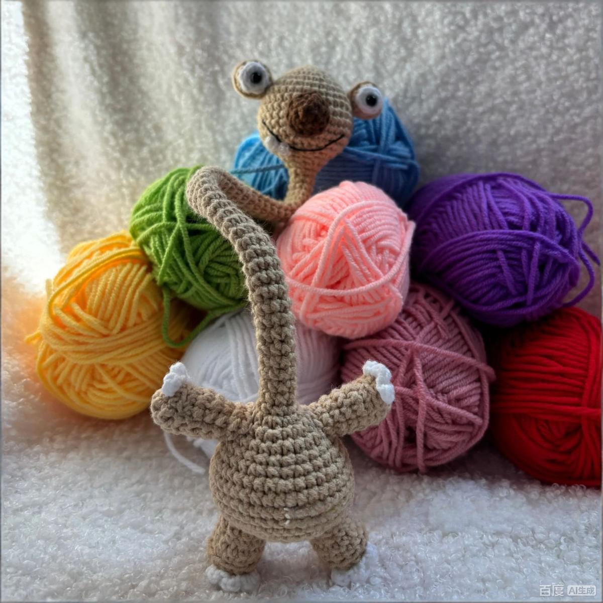 Crochet Prehistoric Sloth Bag Charm