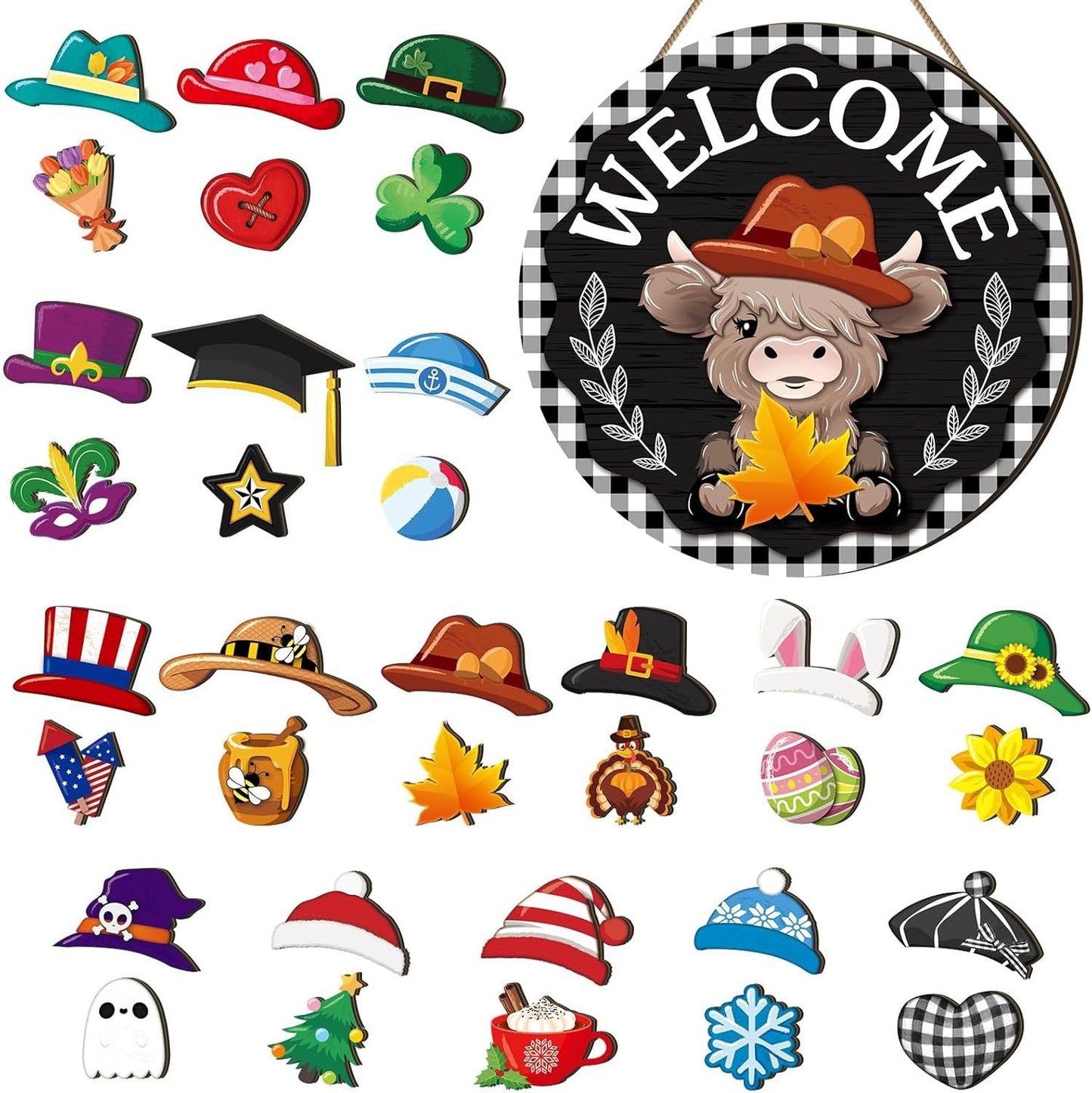 🎉 2025 New Wooden Interchangeable Holiday Sign🎃🎄🌸🍀
