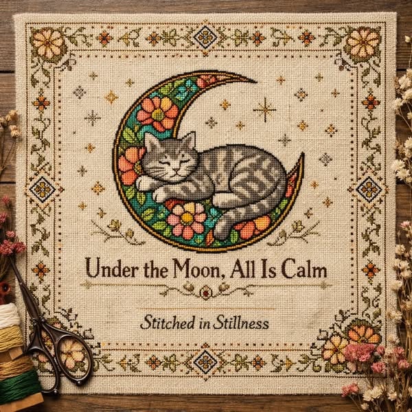 🔥LAST DAY 50% OFF - 🌙🐱Moonlit Cat Cross-Stitch Kit(Pre-sale)