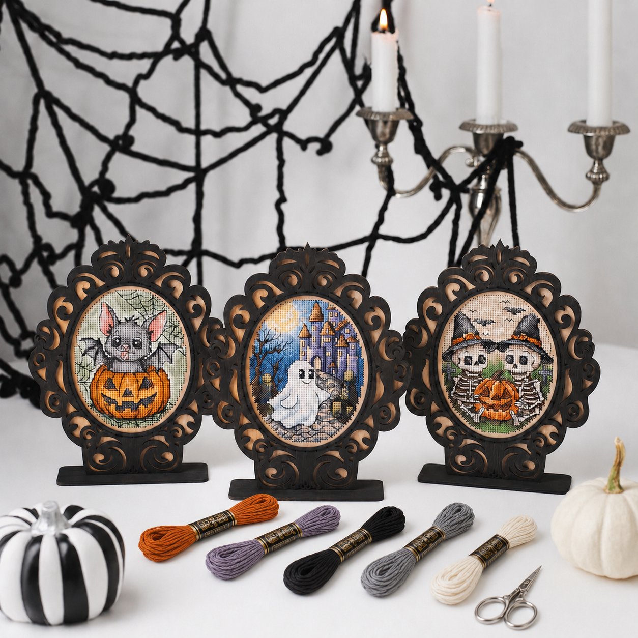 🎃 Halloween Starts Early 45% OFF - Halloween Frame Cross stitch KIT 🖼️(FREE Wooden Frame Included)