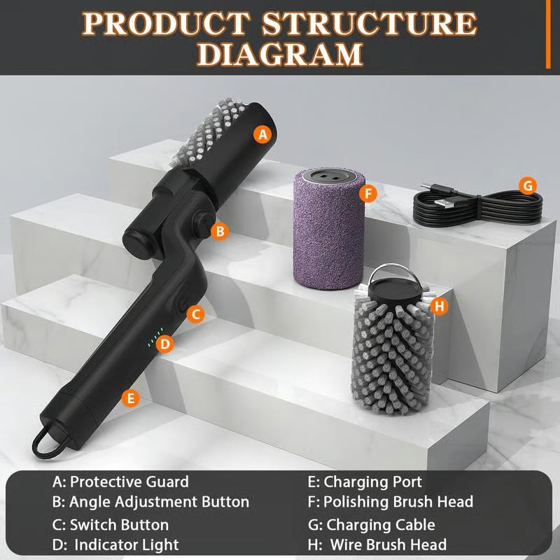 (Free shipping) 🔥Electric grill brush, cordless and rechargeable, stainless steel brush, two cleaning brushes, adjustable angle