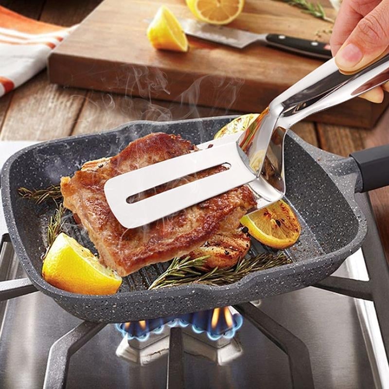 🔥 Multifunctional Stainless Steel Cooking Tongs – Spatula and Tongs in One! 🍔