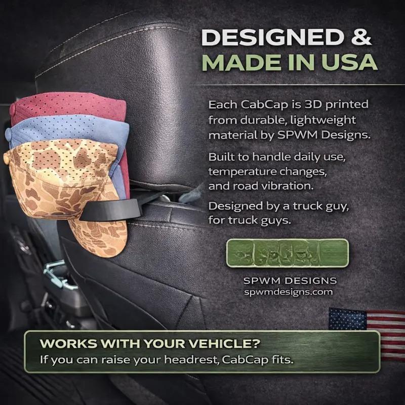 CabCap - Universal Headrest Hat Holder for Trucks Cars & SUVs | Holds 5 Hats