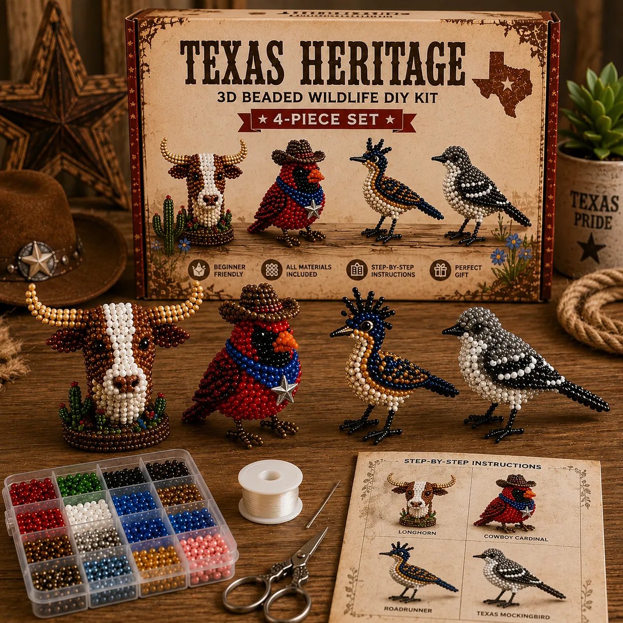 Wildlife Beading DIY Kit – 4-piece Handmade Animal Craft Set (💖Suitable for beginners)