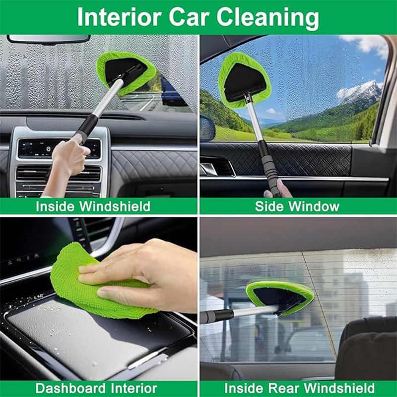 💥 💥  🔥  Windshield Cleaning Tool, Microfiber Car Window Cleaner with 4 Reusable and Washable Microfiber Pads and Extendable Handle