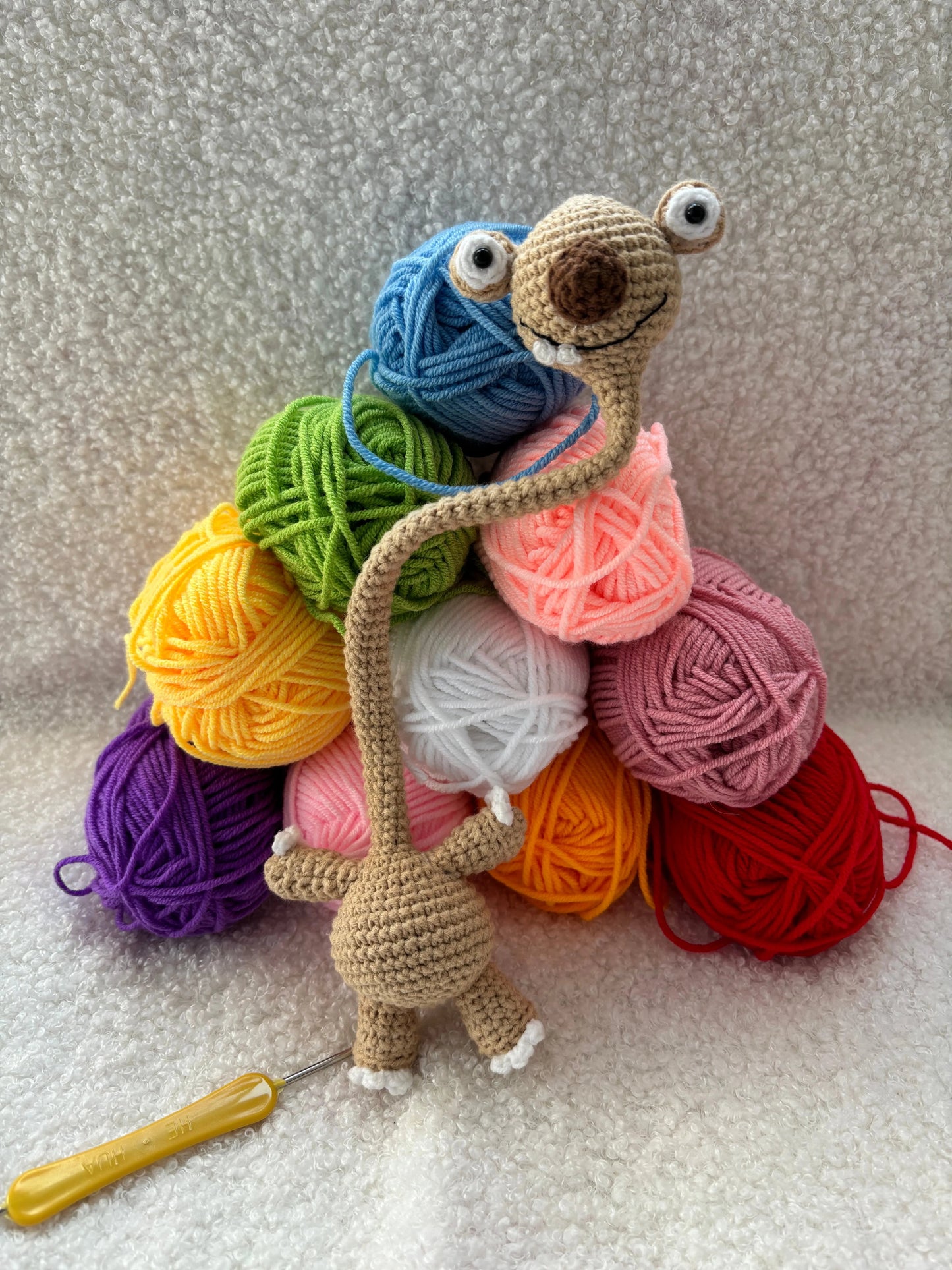 Handmade Crochet Prehistoric Sloth Bag Charm - Funny Long Neck Sloth Plush Toy,Gift for Animal Lovers