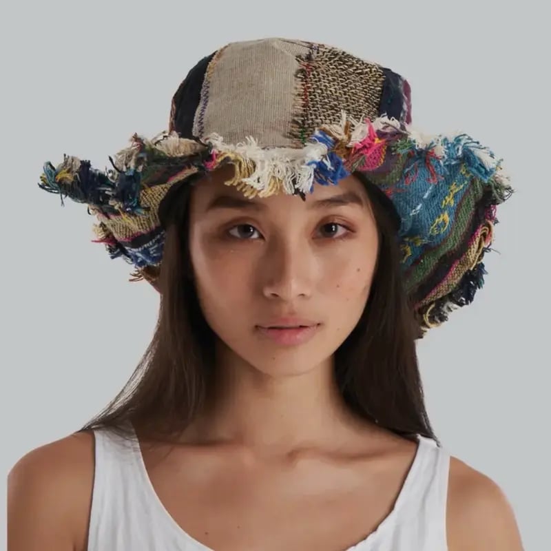 🏆Limited Time Sale 49% OFF🎩🍄Frayed Patchwork Bucket Hat(✨Shapeable Brim One-of-a-Kind Style)