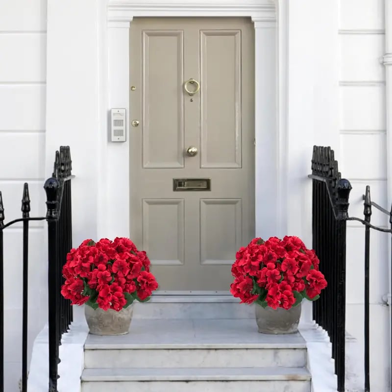 UV-resistant artificial geraniums – Red artificial flowers for patios, gardens and home décor