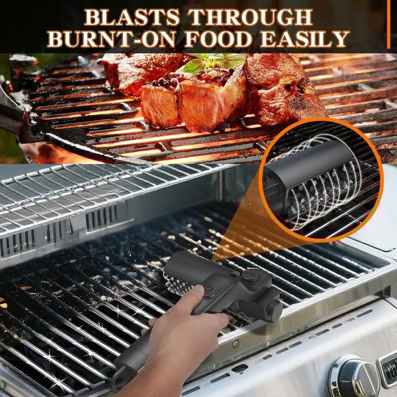 (Free shipping) 🔥Electric grill brush, cordless and rechargeable, stainless steel brush, two cleaning brushes, adjustable angle