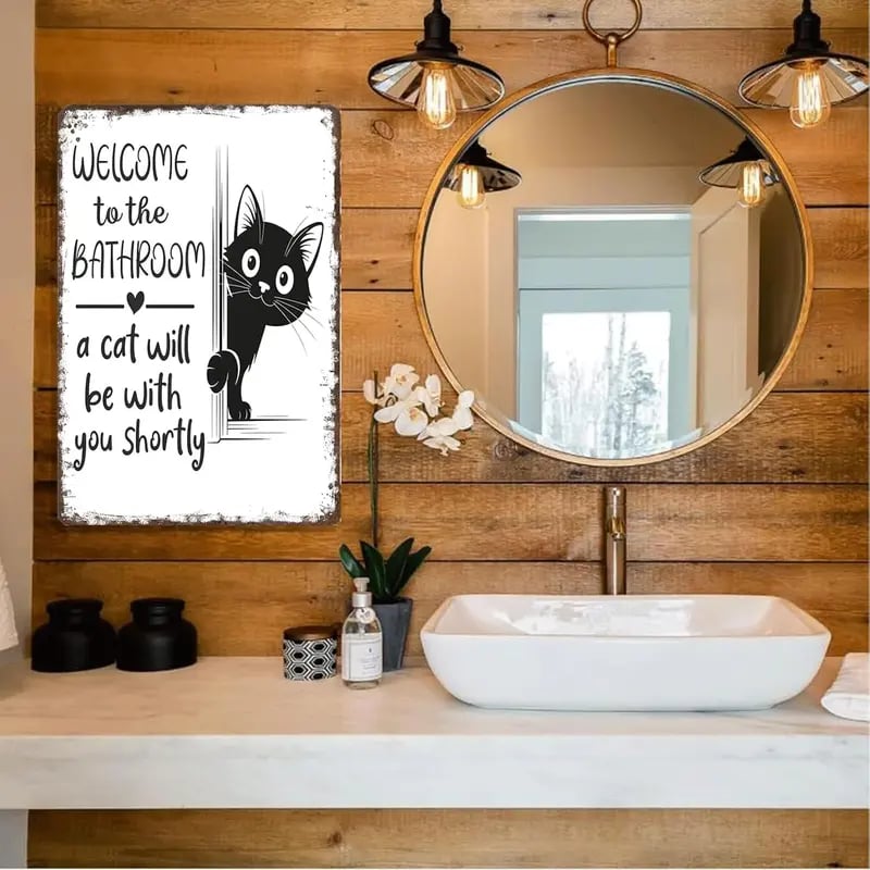 🔥Last day 49% off – Vintage black and white cat wall ar