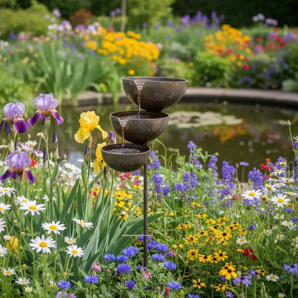 🌿🐦Cascading Rain Catcher Bird Bath – Garden Wildlife Water Feature with Stake
