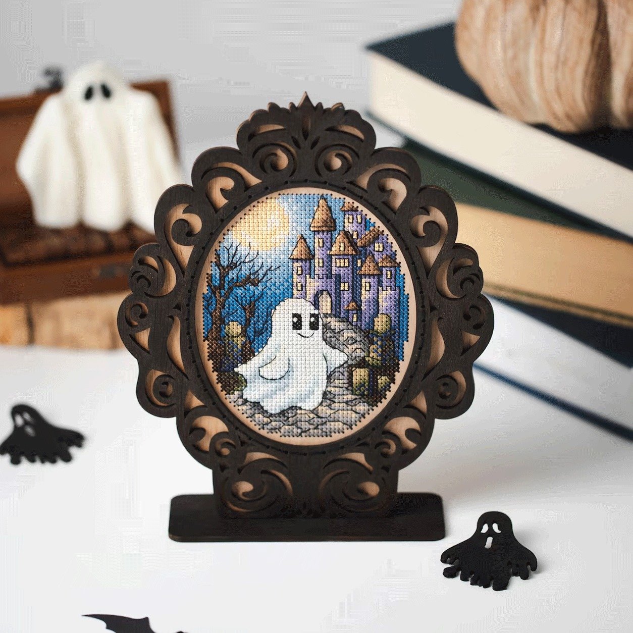 🎃 Halloween Starts Early 45% OFF - Halloween Frame Cross stitch KIT 🖼️(FREE Wooden Frame Included)