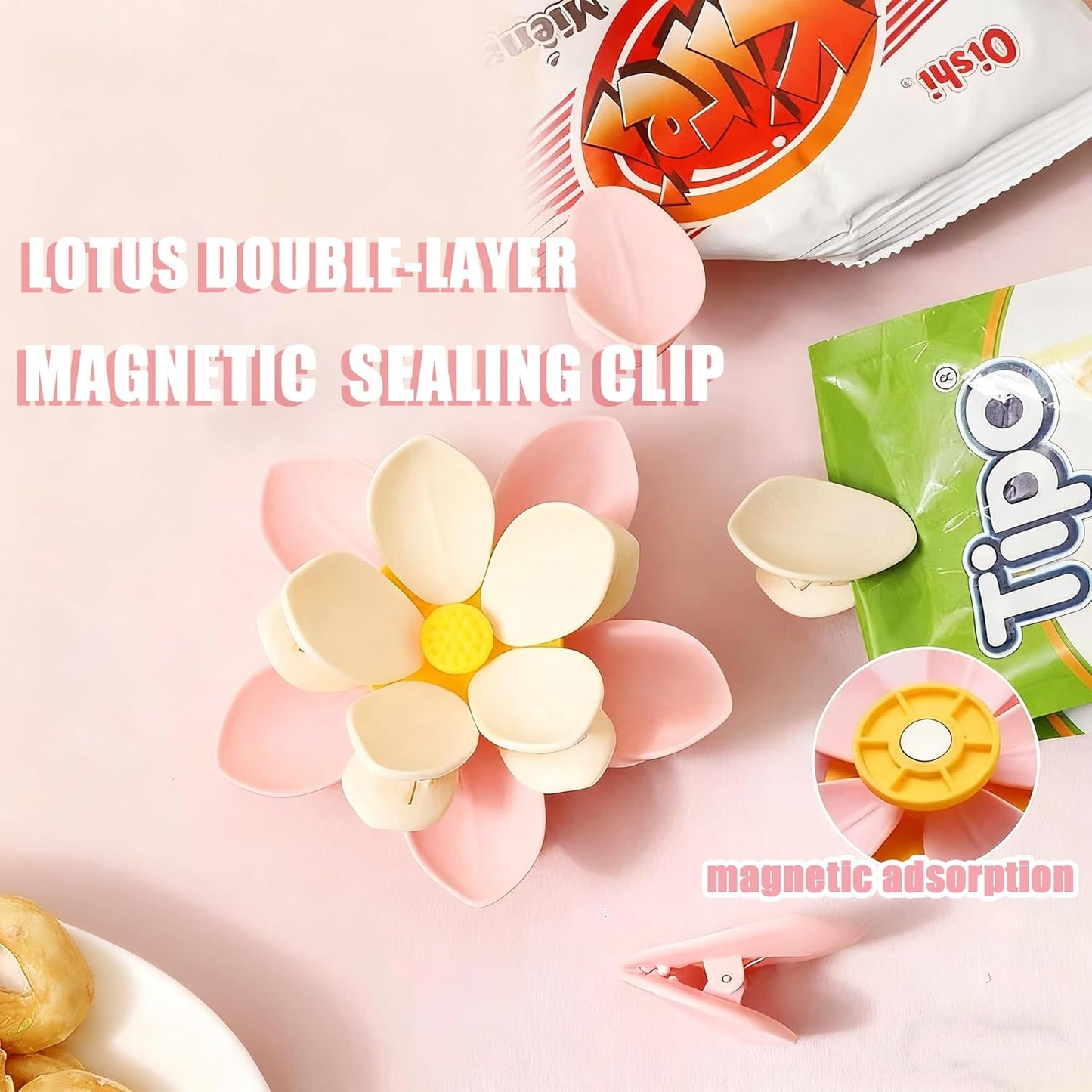🌸Magnetic chip clips in the shape of cherry blossoms and lotus flowers, decorative fridge magnet