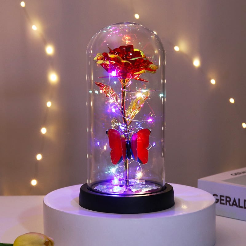 🔥Last Day 49% OFF - 🌹Eternal Butterfly Rose Glass Dome Display with LED Light✨