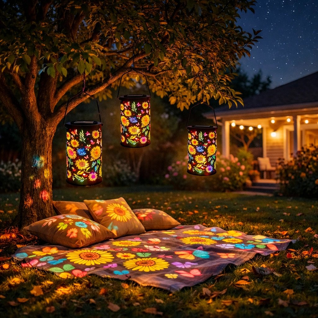 🌞A colourful solar-powered garden lantern with a sunflower light effect