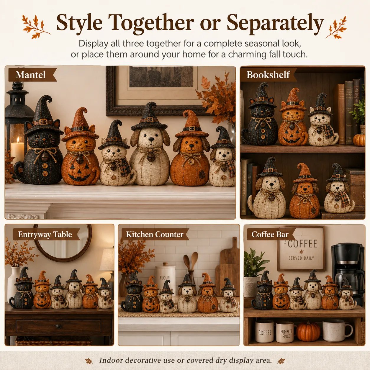 Vintage Witch Cat & Dog Decor Set