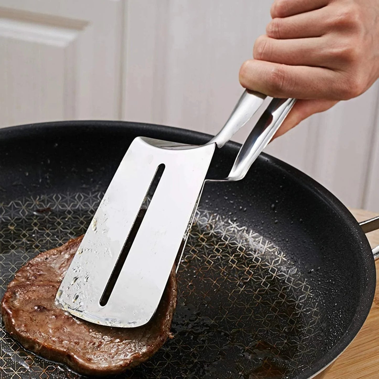 🔥 Multifunctional Stainless Steel Cooking Tongs – Spatula and Tongs in One! 🍔