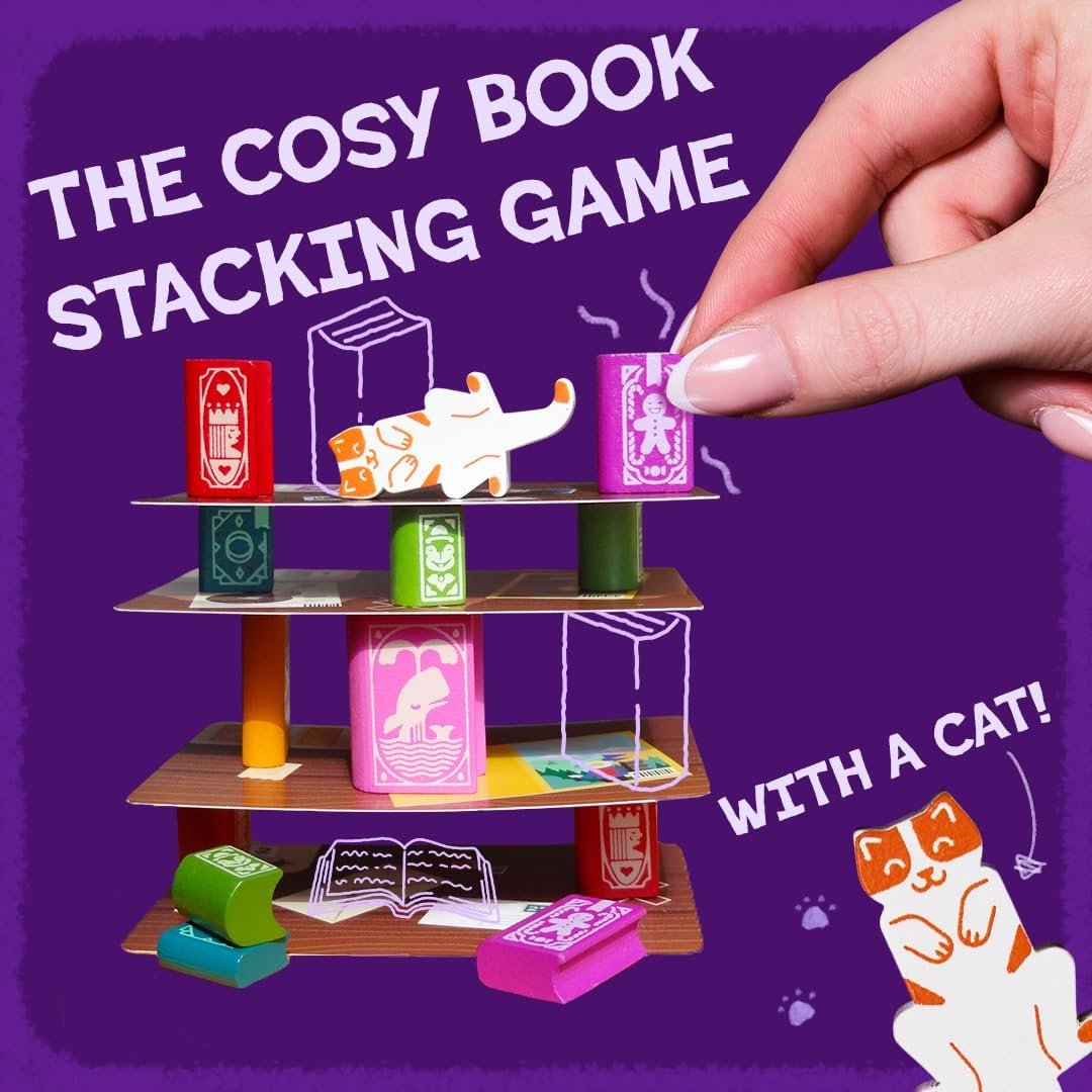 Bookshelf Cooperative Stacking Game | Skill & Balance Card and Book Tower Game in Travel Tin