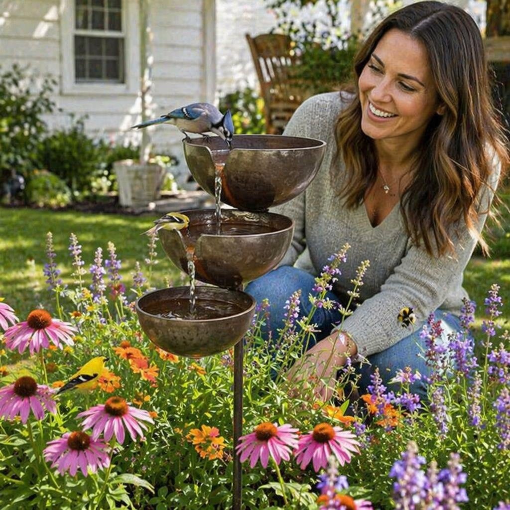 🌿🐦Cascading Rain Catcher Bird Bath – Garden Wildlife Water Feature with Stake