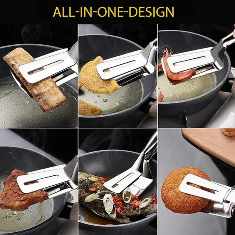 🔥 Multifunctional Stainless Steel Cooking Tongs – Spatula and Tongs in One! 🍔