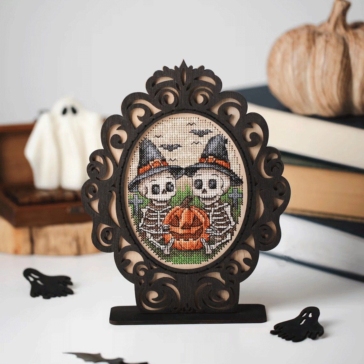 🎃 Halloween Starts Early 45% OFF - Halloween Frame Cross stitch KIT 🖼️(FREE Wooden Frame Included)