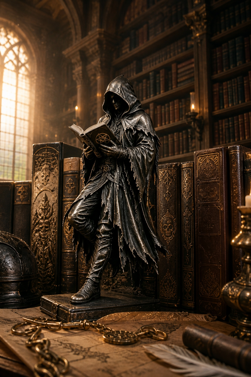 💀Gothic Grim Reaper Bookshelf Statue – Dark Academia Shelf Decor