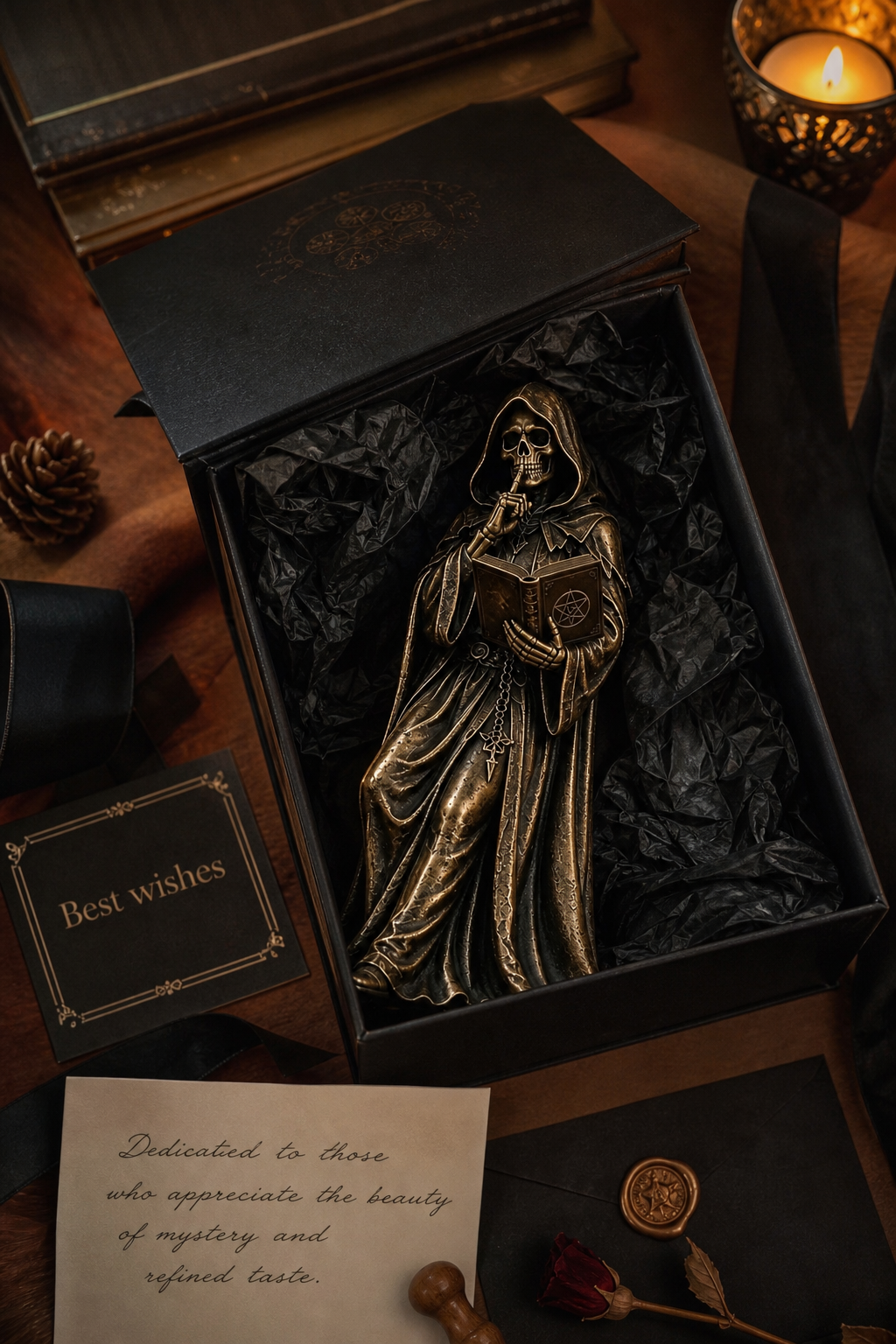 💀Gothic Grim Reaper Bookshelf Statue – Dark Academia Shelf Decor