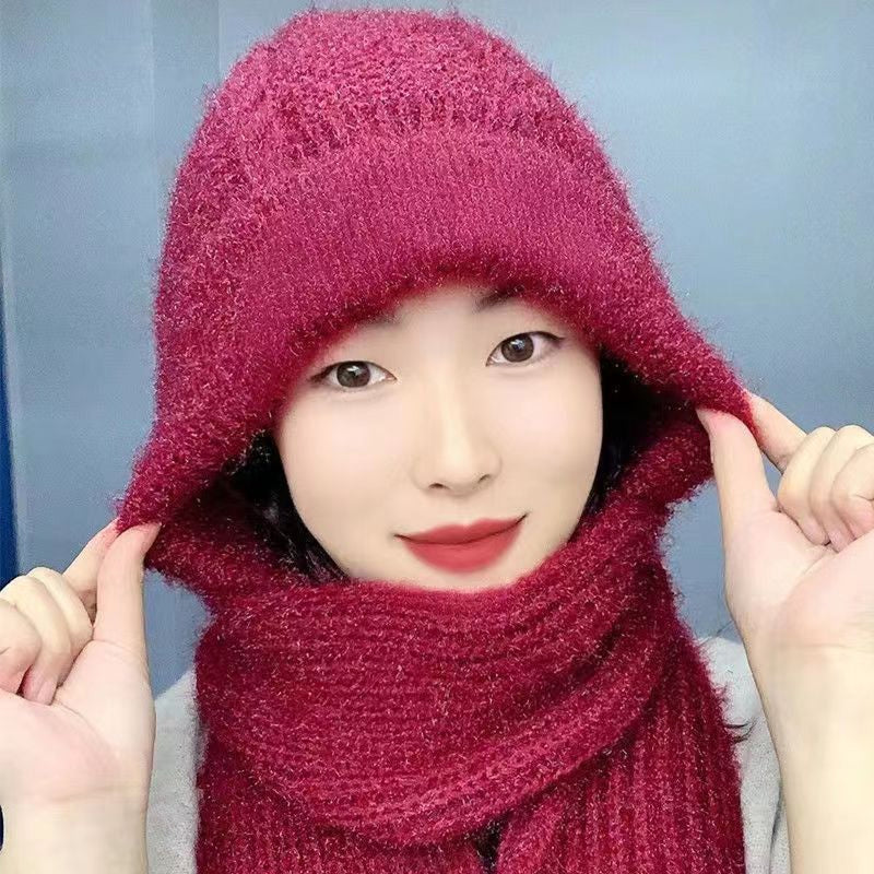 Women's thickened warm one-piece hooded scarf