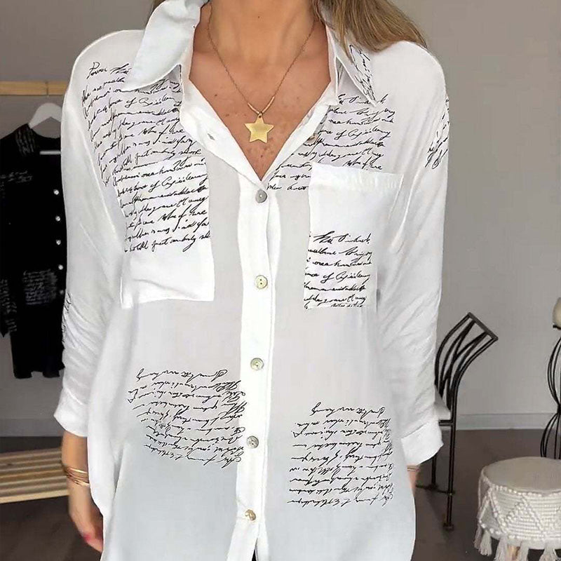 ⏳Limited-time discount✈️Long-sleeved shirt with fashion motif and lapel for women