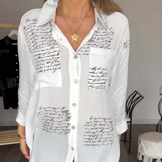 ⏳Limited-time discount✈️Long-sleeved shirt with fashion motif and lapel for women