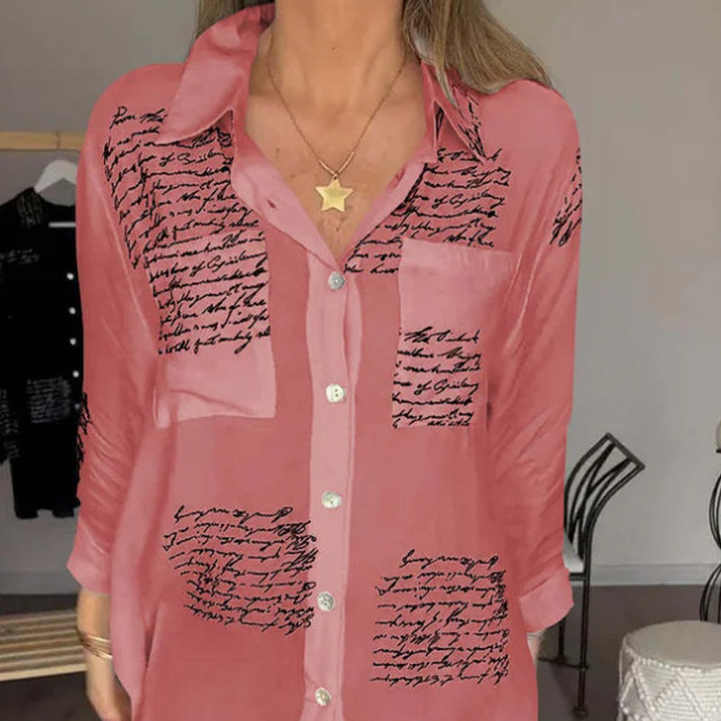 ⏳Limited-time discount✈️Long-sleeved shirt with fashion motif and lapel for women