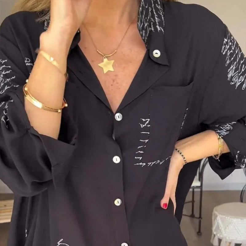⏳Limited-time discount✈️Long-sleeved shirt with fashion motif and lapel for women