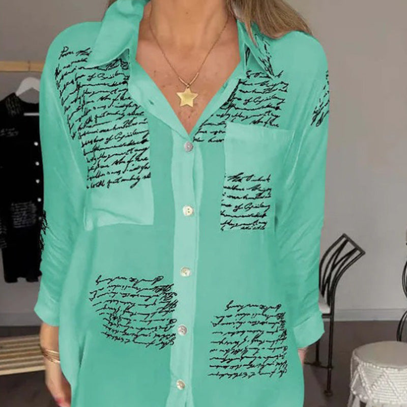 ⏳Limited-time discount✈️Long-sleeved shirt with fashion motif and lapel for women