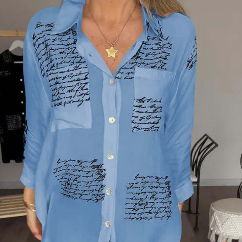 ⏳Limited-time discount✈️Long-sleeved shirt with fashion motif and lapel for women