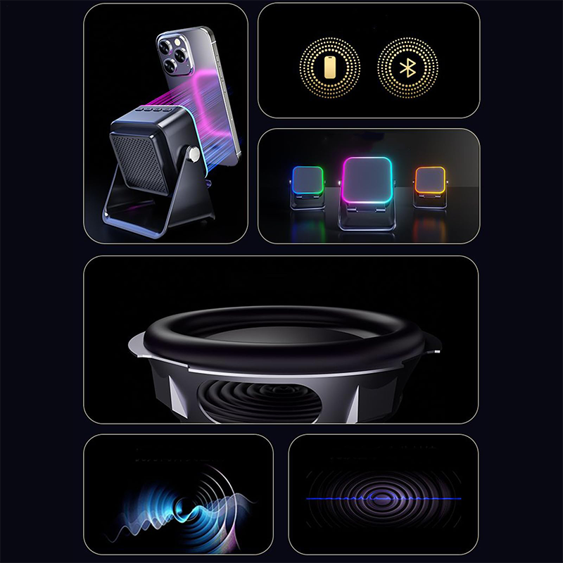 5-in-1 Wireless Induction Bluetooth Speaker with Adjustable Phone Stand
