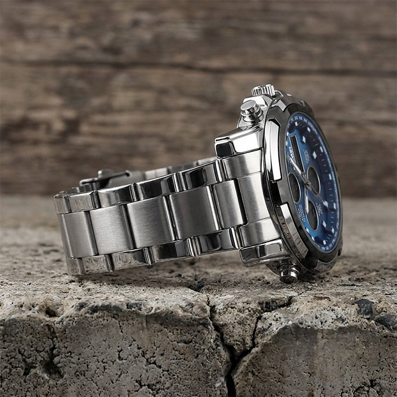 Men's Waterproof Wristwatch – Stainless Steel, Analog-Digital, Shock-Resistant, and Robust Design