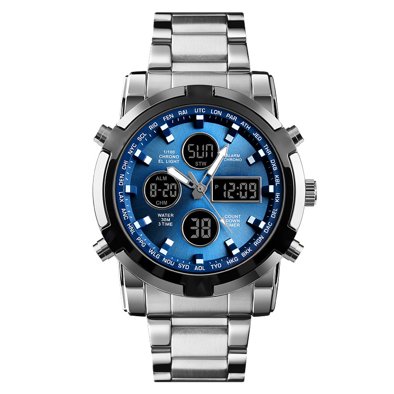 Men's Waterproof Wristwatch – Stainless Steel, Analog-Digital, Shock-Resistant, and Robust Design