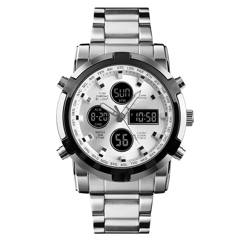 Men's Waterproof Wristwatch – Stainless Steel, Analog-Digital, Shock-Resistant, and Robust Design